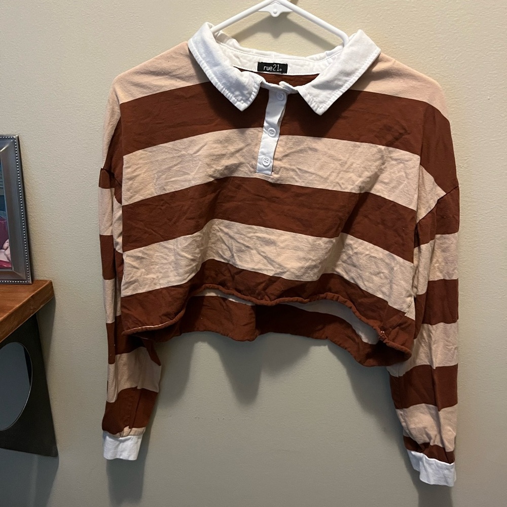 Rue21 Medium Cropped Collared Striped Shirt